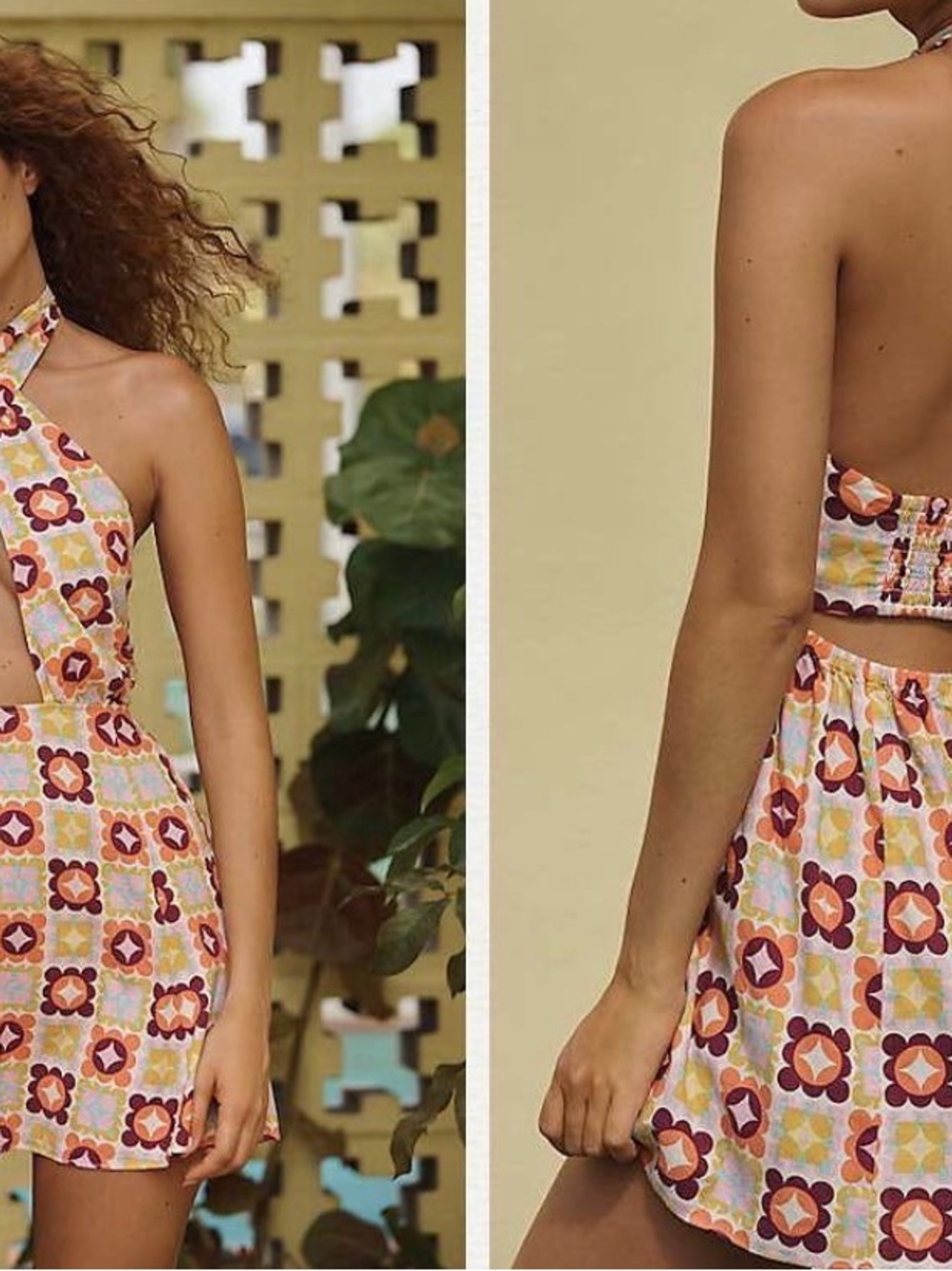 Anthropologie Backless Halter Mini Dress in Multi-Color Floral